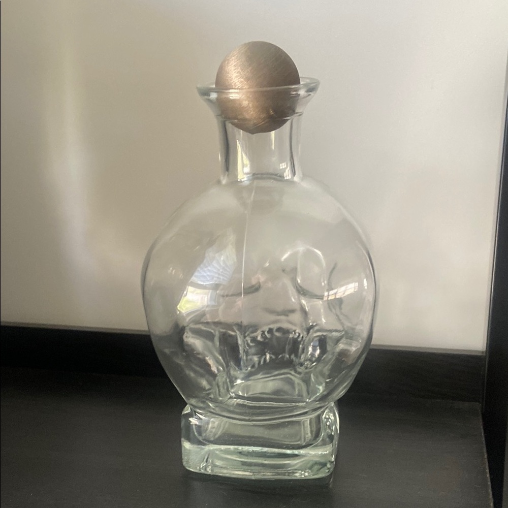 Clear Glass Skull Decanter with Silver Stopper - Decorative Home Accent - Picture 3 of 4